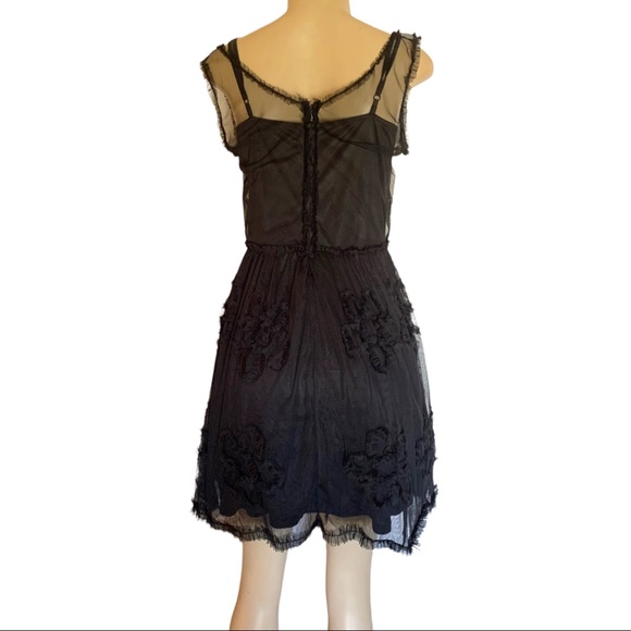 American Rag Strappy Sheer Black Flower Lace Fit & Fare Mini Chiffon Dress - Picture 7 of 11
